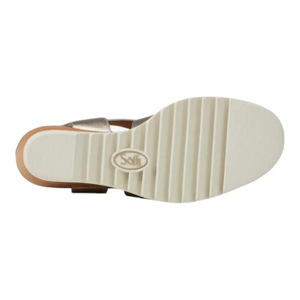 Sofft Womens Size 10 Uxley Grey Gold Metallic Leather‎ Wedge Sandals Shoes New
